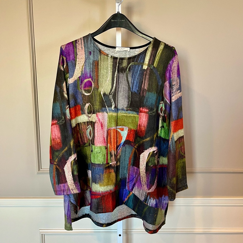 Jess & Jane Large Abstract Tunic Top Colorful Contemporary Abstract Artsy Print